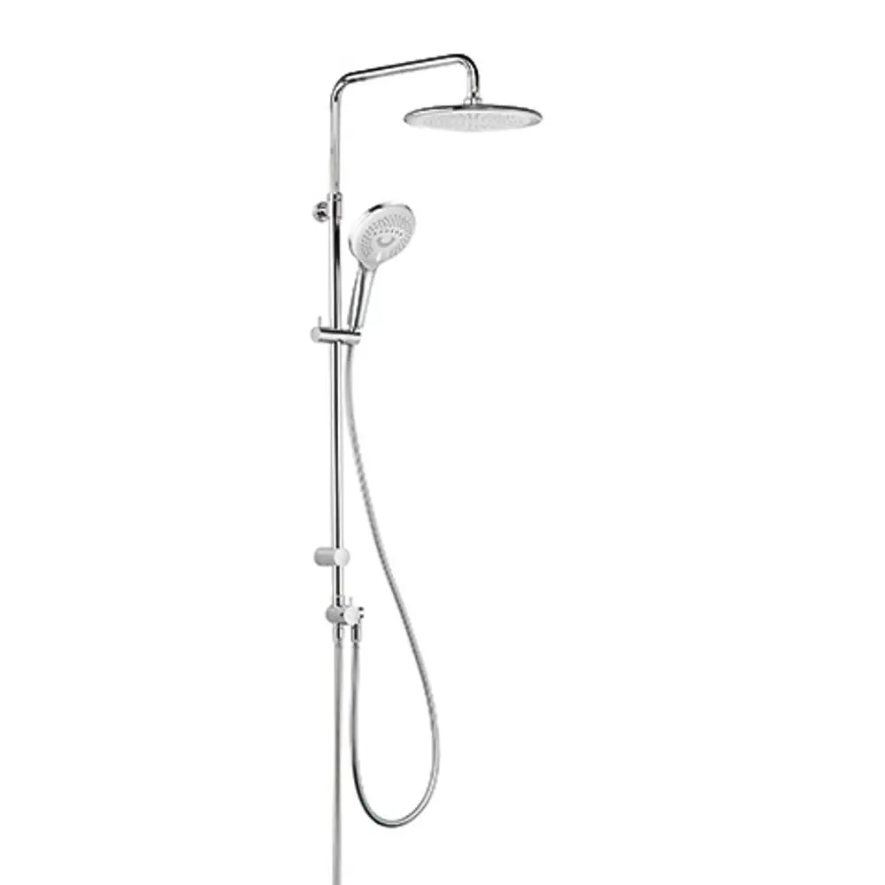 Kludi Duschsystem mit Kopf- und Handbrause, verchromt. Das System ist an einer Wand montiert und bietet einen flexiblen Schlauch für die Handbrause.